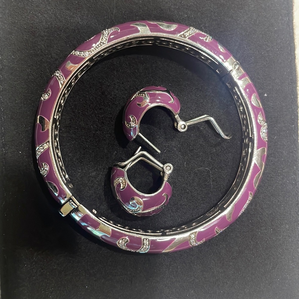 Bella Etoile Bracelet and pierced earring set.  Beautiful purple scroll design